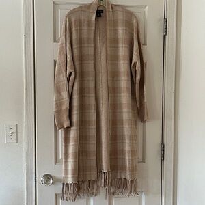 Rachel Zoe Plaid Fringe Cardigan in Beige